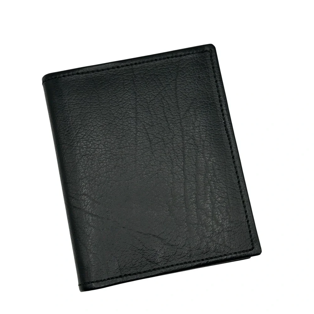 Salvatori Mens Black Shrunken Cowhide Leather Bifold Wallet Yellow Interior